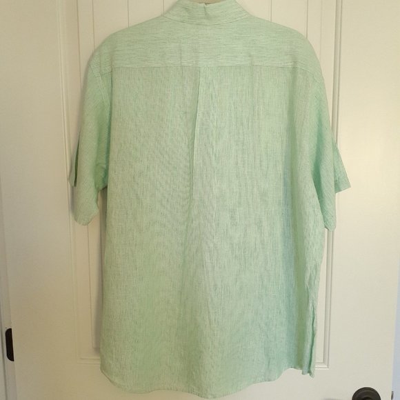 Brooks Brothers Linen Short Sleeve Button Down Shirt Green Stripe Size L - Picture 2 of 10